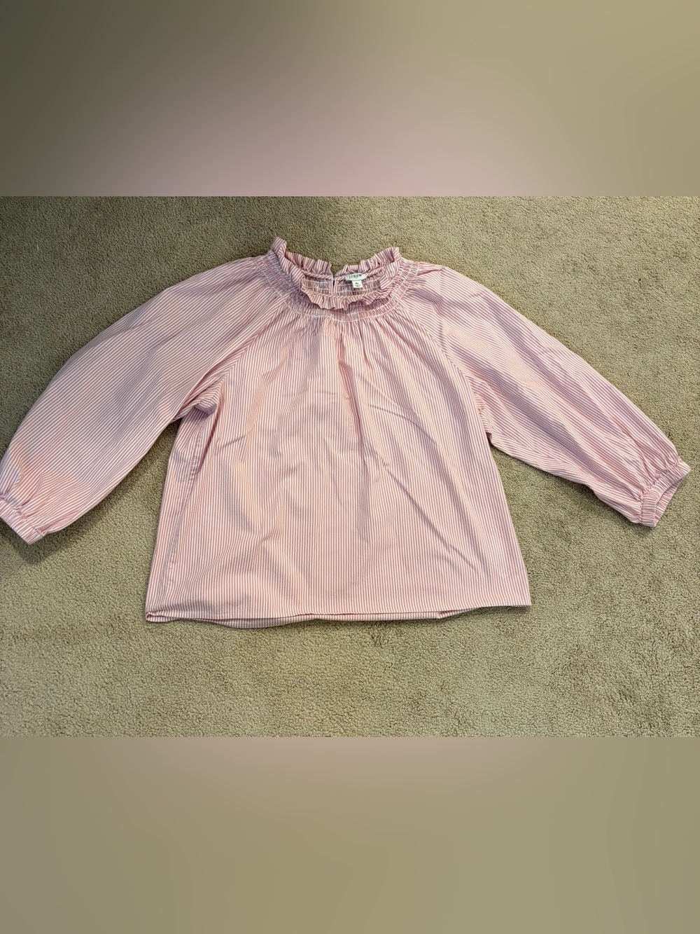 J. Crew Girls' Pink and White Striped Ruffle Collar Blouse